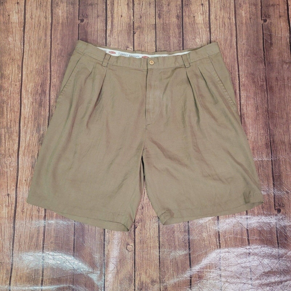 Tommy Bahama Mens Shorts Olive Brown 38 Relax Silk 9" Inseam Pleated Front